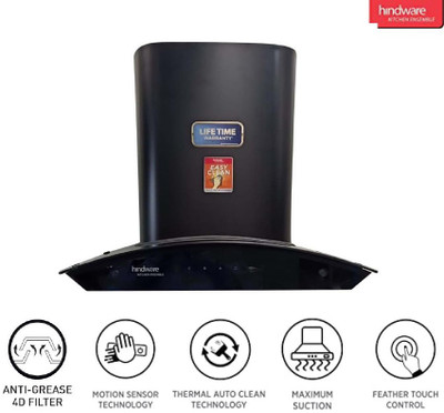 Hindware ADVENCIO BLK AUTOCLEAN 60 1300 CMH WITH ANTI GREASE 4D FILTER Auto Clean Wall Mounted Chimney (BLACK 1300 CMH)