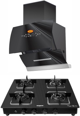 Maplin Combo of Auto Ignition Gas Cooktop and GO60 (2 Feet) Auto Clean Wall Mounted Black 1400 CMH Chimney