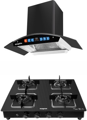 Maplin Combo of 4 Burner LPG Cooktop (SS04) and BLDC Kitchen Chimney (75 cm) Auto Clean Wall Mounted Black 1400 CMH Chimney