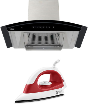 Hindware Oasis Inx 90 Cm Chimney 1200 M3/Hr Filter-less Touch Control + Free orient iron Auto Clean Wall Mounted Chimney (Inox 1200 CMH)