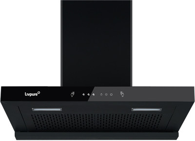 LIVPURE Evora-90 1450 CMH 90 cm T-Shape 90 cm | 10 Years Motor Warranty| Heat Autoclean| Gesture Control|Filterless| Powerful Suction | Low Noise Auto Clean Chimney(Wall Mounted, Black)