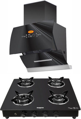 Maplin Combo of 4 Burner Auto Ignition Gas Cooktop (SC04)and GO60 (2 Feet) Auto Clean Wall Mounted Black 1400 CMH Chimney