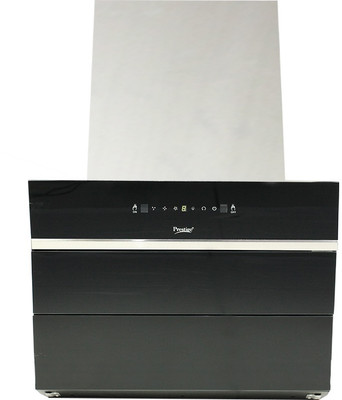 Prestige Zara 600 Glass Kitchen Hood with Revolutionary Motion sensor, 1100m3/HR Suction Auto Clean Wall Mounted Silver, Black 1100 CMH Chimney