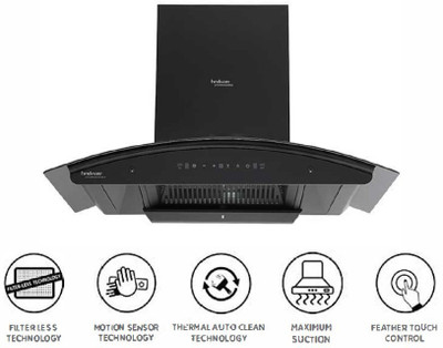 Hindware ZINNIA 90 MAXX SILANCE TECHNOLOGY 1300 CMH Auto Clean Wall Mounted Chimney (BLACK 1300 CMH)