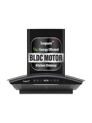LIVPURE ETERNA-BLDC-60-FL-HAC 1600 CMH 60 cm Curved Shape BLDC Motor Auto Clean Powerful Suction Filterless Touch & Gesture Control Low Noise Wall Mounted Chimney Auto Clean Chimney(Wall Mounted, Black)