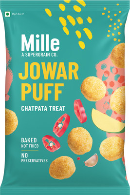 Millé: A Supergrain Co. Mille Jowar Puffs, Chatpata Treat, Not Fried, No Preservatives, Healthy Snacks Puffcorn(35 g)