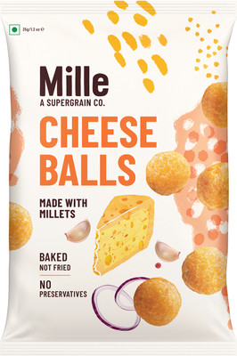 Millé: A Supergrain Co. Cheese Balls, Made with Millets, Not Fried, No Preservatives, Healthy Snacks Puffcorn(35 g)