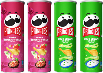 Pringles Potato Chips Tangy Tomato + Sour Cream Flavor, Crispy Snack for Game Nights Chips(4 x 104.5 g)