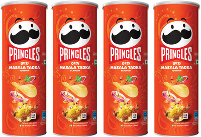 Pringles Potato Chips Desi Masala Tadka Flavor Pack of 4, Crispy Snack for Game Nights Chips(4 x 102 g)