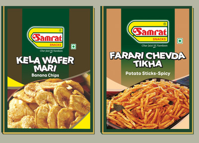 SAMRAT |Farari Combo Pack of 2 |KELA WAFER Banana Chips |Farari Chevda Tikha |Namkeen| Chips(2 x 400 g)