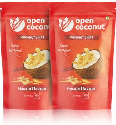 open coconut No Preservatives Fresh Snacks Baked Premium Masala Flavour Coconut Chips(2 x 90 g)