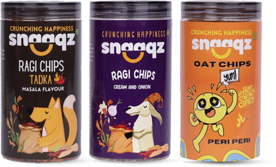 Snaaqz Peri Peri Oat + Ragi Cream & Onion + Ragi Masala Chips(3 x 150 g)