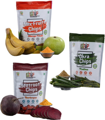 EATUP Barbeque Beetroot, Mango Chilli Fruit & Pudina Okra Chips Combo Pack of-3 Chips(3 x 50 g)