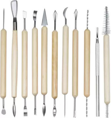 KP2 Pcs Wooden Handle Clay Pottery Sculpting Tools Combination Chisel Set Combination Chisel Set(Pack of 11)