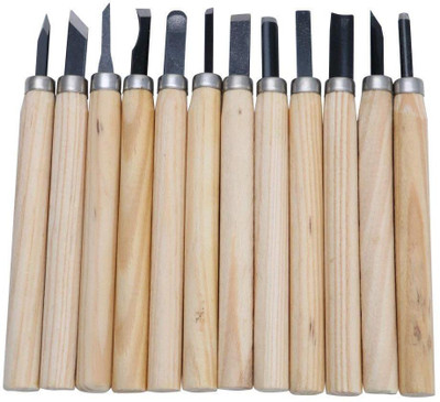 KHUSHA CREATIONS Hand Wood Hand Tool Carving Chisels Knife for Basic Woodcut Working, DIY Combination Chisel Set(Pack of 12)