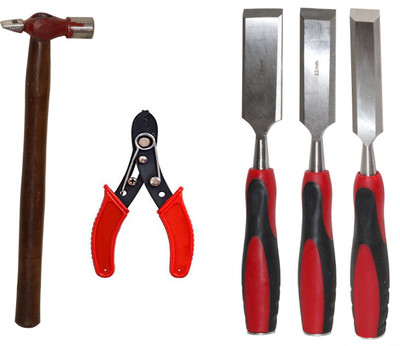 Digital Craft Chisel Kit for Woodwork Size 25mm, 32mm, 38mm,200Grm Hammer,Wire Stripper, Combination Chisel Set