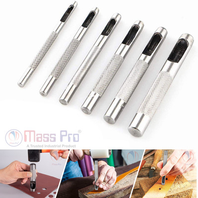 Mass Pro 6Pc Hollow Punch Set Tool 3~ 8mm Cuts Holes In Leather/Paper/Plastic etc Combination Chisel Set(Pack of 6)