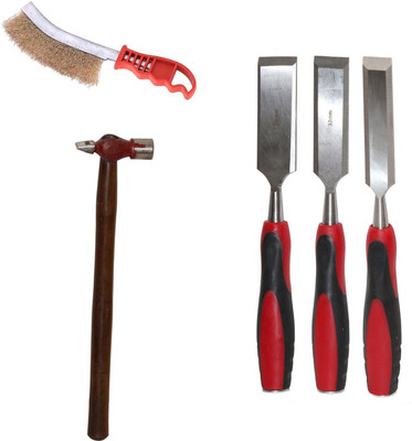 Digital Craft Chisel Kit for Woodwork Size 25mm, 32mm, 38mm,Knife Brush,200Grm Hammer, Combination Chisel Set