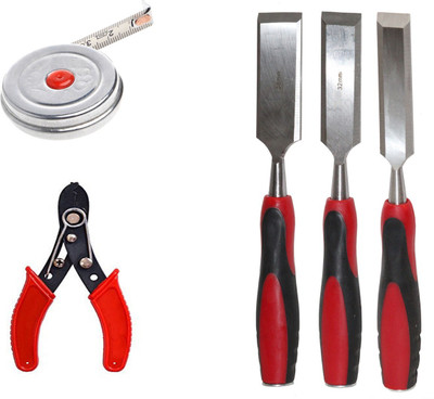Digital Craft Chisel Kit for Woodwork Size 25mm, 32mm, 38mm,2Mtr Tape,Wire Stripper, Combination Chisel Set