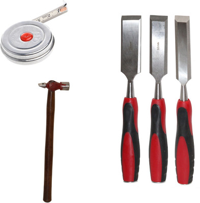 Digital Craft Chisel Kit for Woodwork Size 25mm, 32mm, 38mm,2Mtr Tape,200Grm Hammer, Combination Chisel Set