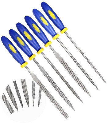 AS TOOL CENTER Hardened Alloy Strength Steel Mini Needle File for Wood, Needle File Set, 6Pcs Wood Rasp with Soft Rubberized Handle, Firmer Chisel(10 mm Blade)