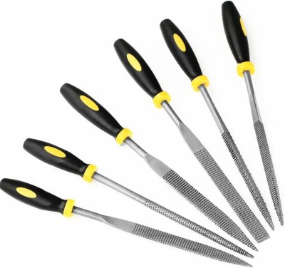 KMECOMM 6-Piece Carbon Steel File Set - Perfect for Metal, Wood, Glass, Plastic Total 5.5in Length, 4in File Length, 3mm Diameter Each File Rotary Bit Set(6 Bits)