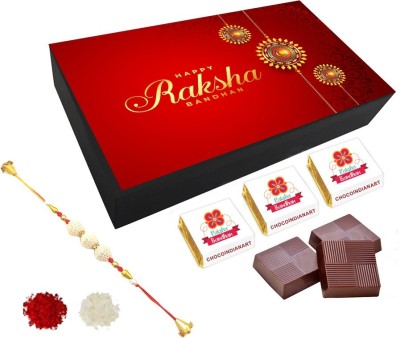 CHOCOINDIANART Pretty Raksha Bandhan (R14), 06pcs Chocolate Gift with 1 Rakhi Roli Chawal, Truffles(6 Units)