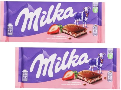 milka Alpine Milk Chocolate with Strawberry Flavor Bars(2 x 100 g)