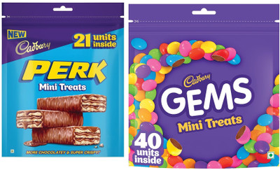 Cadbury Perk Mini Treats Chocolate 115GM & Gems Mini Treats Chocolate 126GM Bars(2 x 120.5 g)