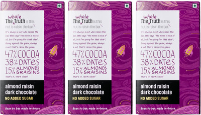The Whole Truth Dark Chocolate Combo | Almond Raisin | Pack of 3 | No Added Sugar Bars Bars(3 x 80 g)
