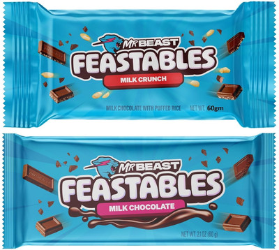 Mr Beast Feastables Milk Chocolate New Pack (Milk Chocolate & Milk Crunch) Bars(2 x 60 g)