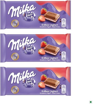 milka Strawberry Made From 100 Percent Alpine Milk Chocolate With Skimmed Milk Bars(3 x 100 g)