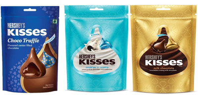 HERSHEY'S KISSES CHOCO TRUFFLE CENTRE FILLED CHOCOLATE & COOKIES N CREME & MILK CHOCOLATE Truffles(3 x 38 g)