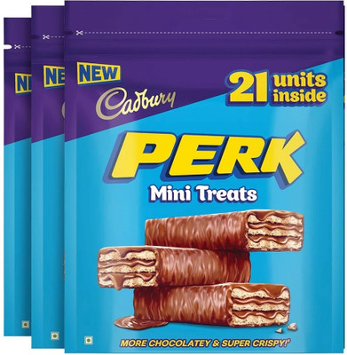 Cadbury Perk Chocolate coated wafer MINI Treats CHOCOLATEY CRUNCHY Bars(3 x 115 g)