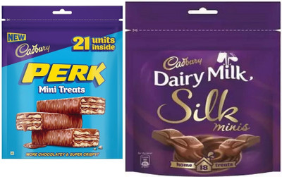 Cadbury Perk Mini Treats Chocolate 115GM & Silk Home Treats Chocolate Bar 135GM Bars(2 x 124 g)