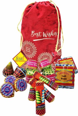 FabBites Diwali Cracker Chocolate Gift Item,Firework,Bomb,Firki,Annar-Diwali Gift Potli Fiber Gift Box(Red)