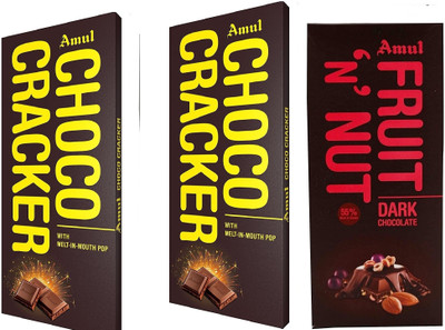 Amul Choco Cracker Chocolate & Fruit N Nut Dark Chocolate Bar Bars(3 x 150 g)