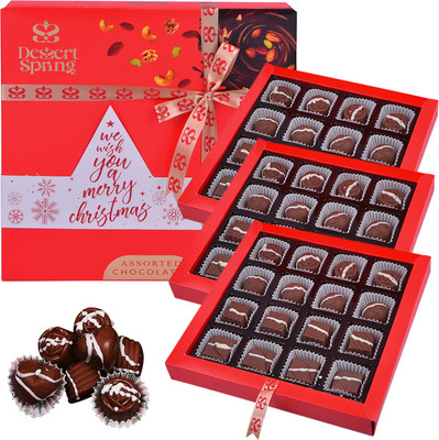 Dessertspring Assorted Christmas Chocolate Gift Box | Gift Hamper | Dry Fruit Chocolate Gift Bites(3 x 61.67 g)