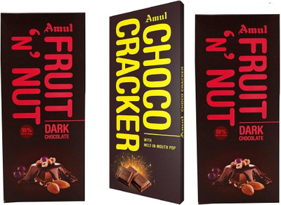 Amul Fruit N Nut Dark Chocolate Bar nd choco cracker Bars(3 x 141.67 g)
