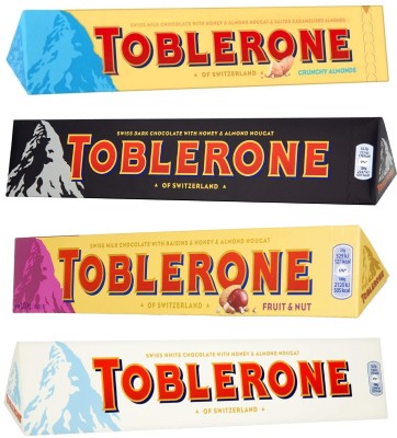 Toblerone COMBO SWISS CHOCOLATE (4 x 100 gm) CRUNCHY ALMOND,DARK,FRUIT & NUT,WHITE Bars(4 x 100 g)