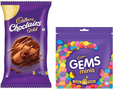 Cadbury Choclairs Gold Candy MODIFIED TOFFEE WITH CHOCO CENTRE & CAD GEMS MINI TREATS Bars(2 x 224 g)