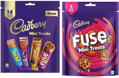 Cadbury Assorted Mini Treats Chocolate127g & Fuse Peanut & Caramel filled Chocolate93g Bars(2 x 110 g)
