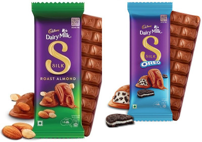 Cadbury Silk Roast Almond Chocolate 143 g & Silk Oreo 130g Bars(2 x 136.5 g)