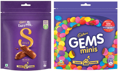 Cadbury SILK MINIS HOME TREAT & Gems Chocolate Home Treats Pack Bars(2 x 139.5 g)
