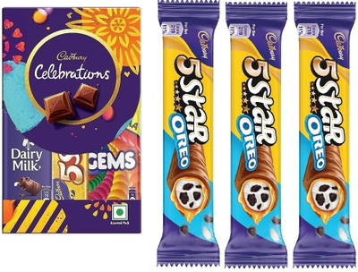 Cadbury Rakhi CelebrationsChocolate Gift Pack 60g & 5 Star Oreo Chocolate 42gx3 pack of4 Bars(4 x 46.5 g)
