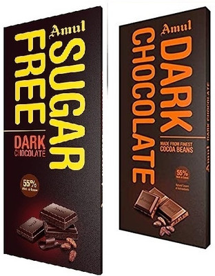 Amul SUGARFREE Dark Chocolate & Dark Chocolate Bars(2 x 150 g)