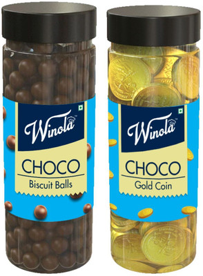 Winola Chocolate Gift Pack | Combo of Chocolate Coin, Choco Biscuit Balls (Pack of 2) Truffles(2 x 162.5 g)