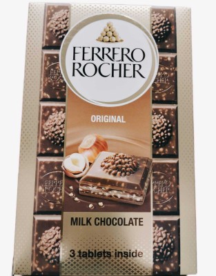 FERRERO ROCHER Original Milk Chocolate With Hazelnut Filling 3 Tablets Inside (3x90g) Bars(270 g)