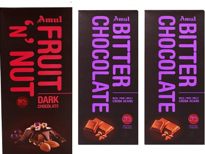 Amul Fruit N Nut CHOCOLATE BARS & Bitter Chocolate Bars(3 x 150 g)