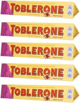 Toblerone FRUIT & NUT (5 x 100 gm.) SWISS MILK CHOCOLATE WITH RAISINS,HONEY & ALMOND Bars(5 x 100 g)